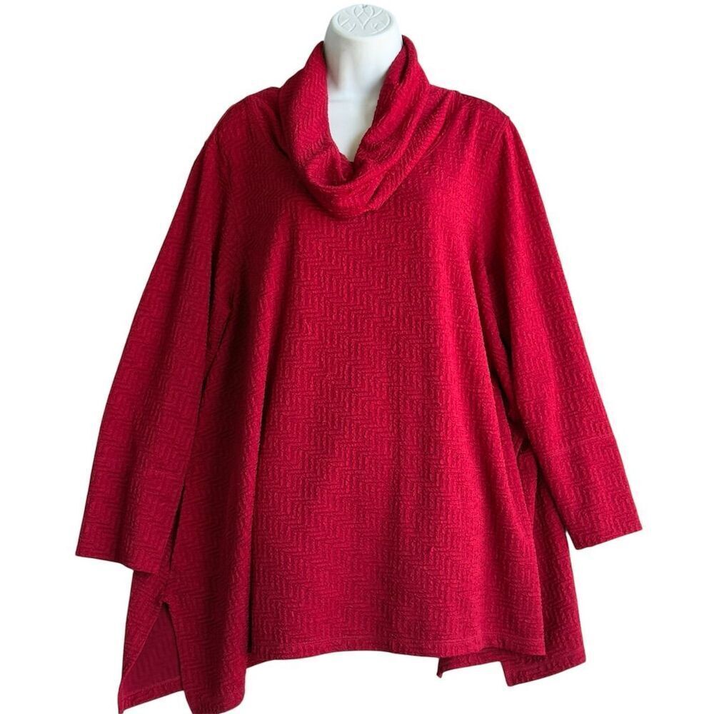 Ali Miles Cowl Neck Tunic Sweater Women's 1X Red Long Sleeve
